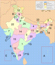 Administrative divisions of India, including 28 states and 7 union territories